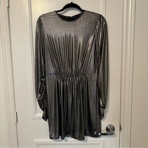 Silver Ruched Sleeve Dress